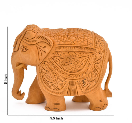 YUXI Arts White Wood Carving Elephant Idol | Handcrafted Decorative Items | White Wood Hand Carved Elephant Showpiece for Home Decor, Living Room, Tabletop Decor, Office Desk, Gift (5x5.5x4 Inch)