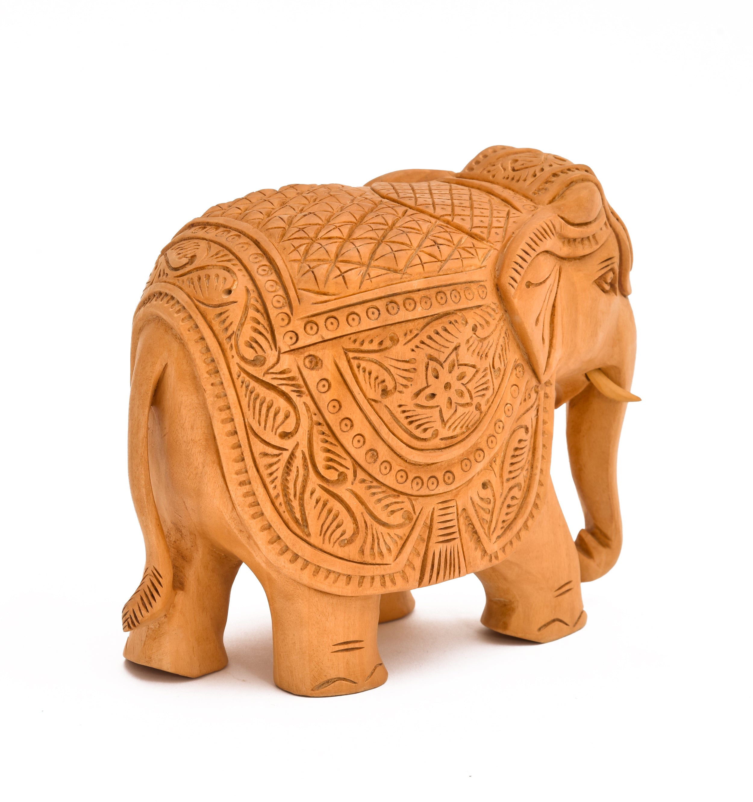 YUXI Arts White Wood Carving Elephant Idol | Handcrafted Decorative Items | White Wood Hand Carved Elephant Showpiece for Home Decor, Living Room, Tabletop Decor, Office Desk, Gift (5x5.5x4 Inch)