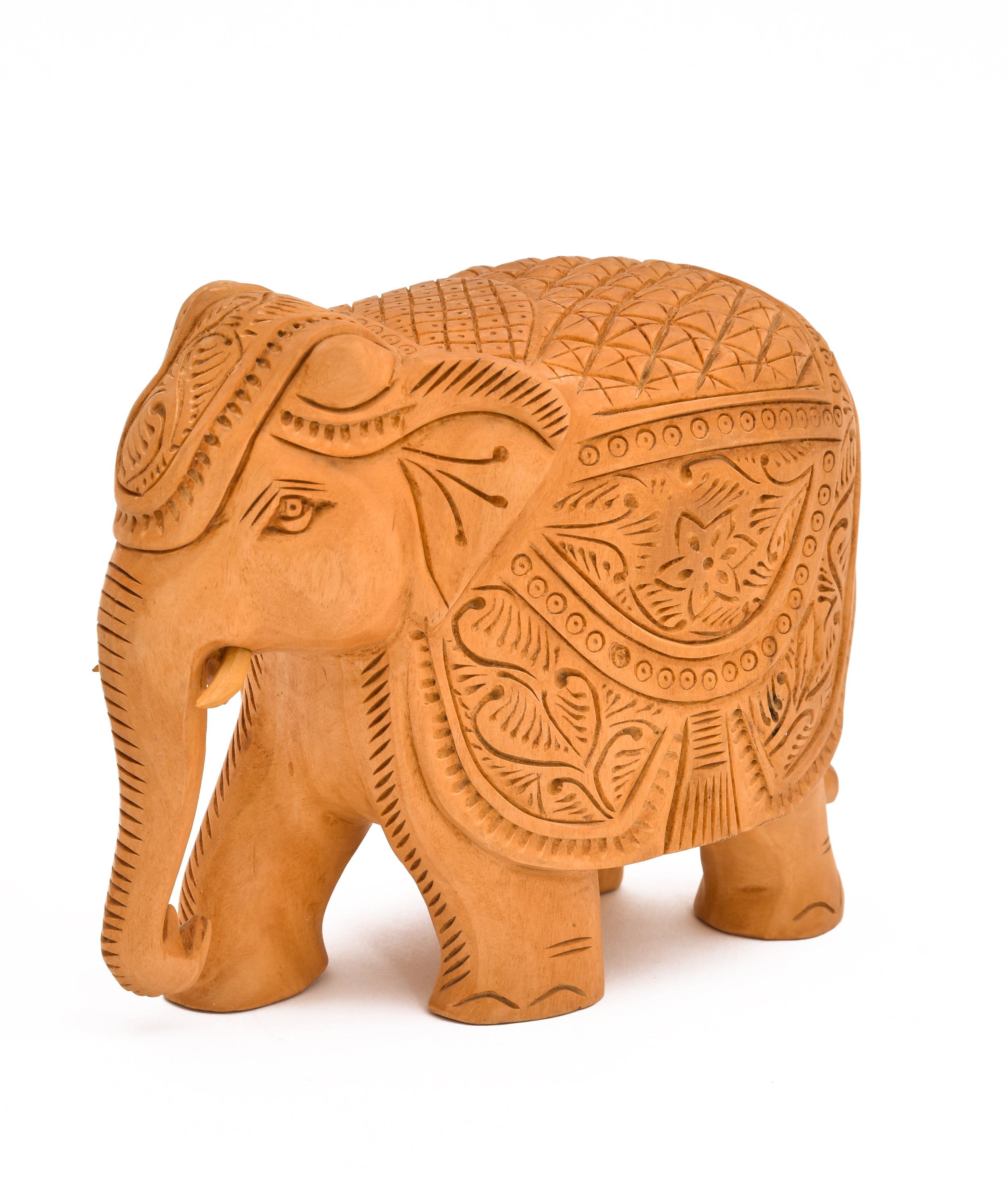 YUXI Arts White Wood Carving Elephant Idol | Handcrafted Decorative Items | White Wood Hand Carved Elephant Showpiece for Home Decor, Living Room, Tabletop Decor, Office Desk, Gift (5x5.5x4 Inch)