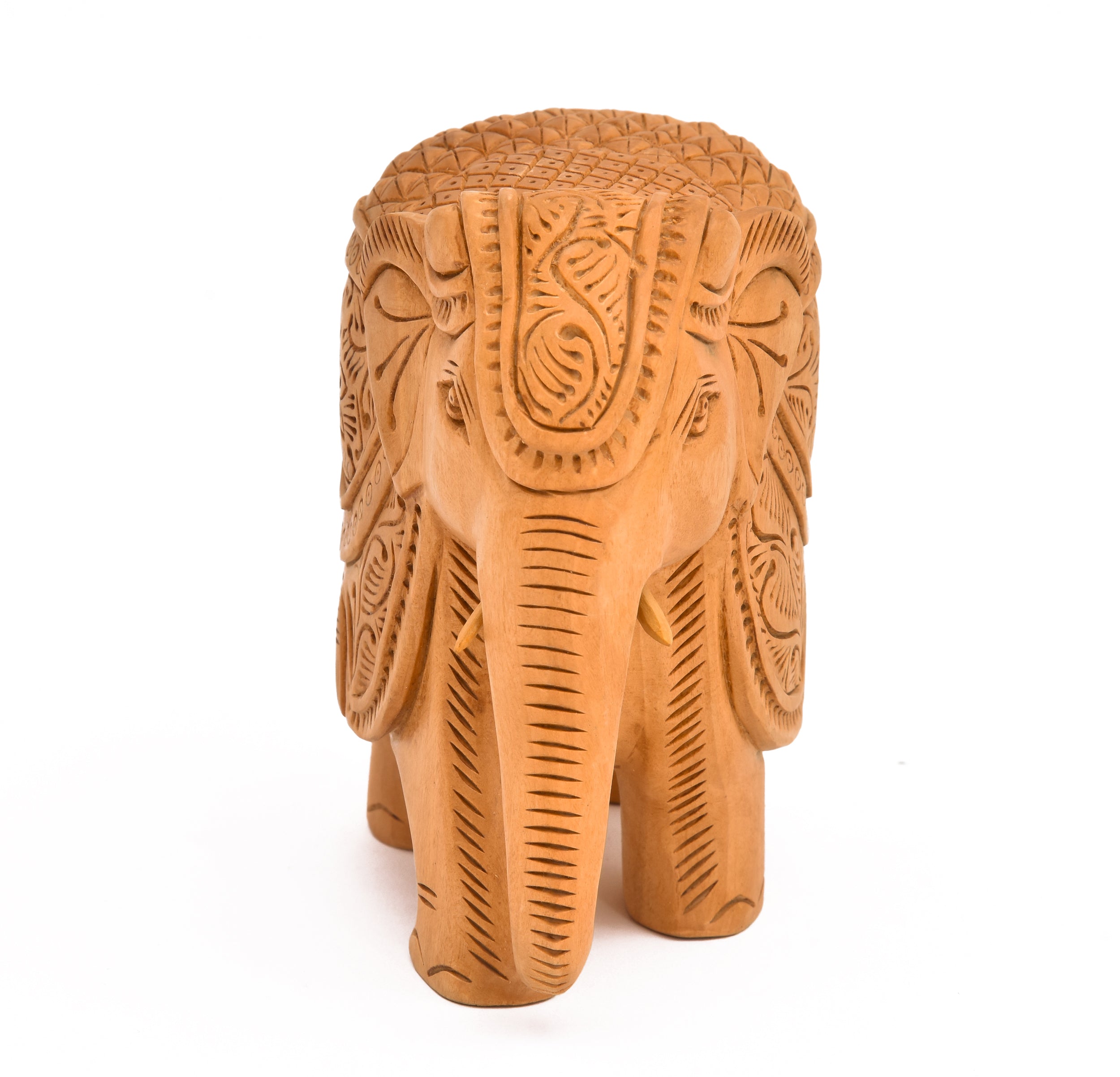YUXI Arts White Wood Carving Elephant Idol | Handcrafted Decorative Items | White Wood Hand Carved Elephant Showpiece for Home Decor, Living Room, Tabletop Decor, Office Desk, Gift (5x5.5x4 Inch)